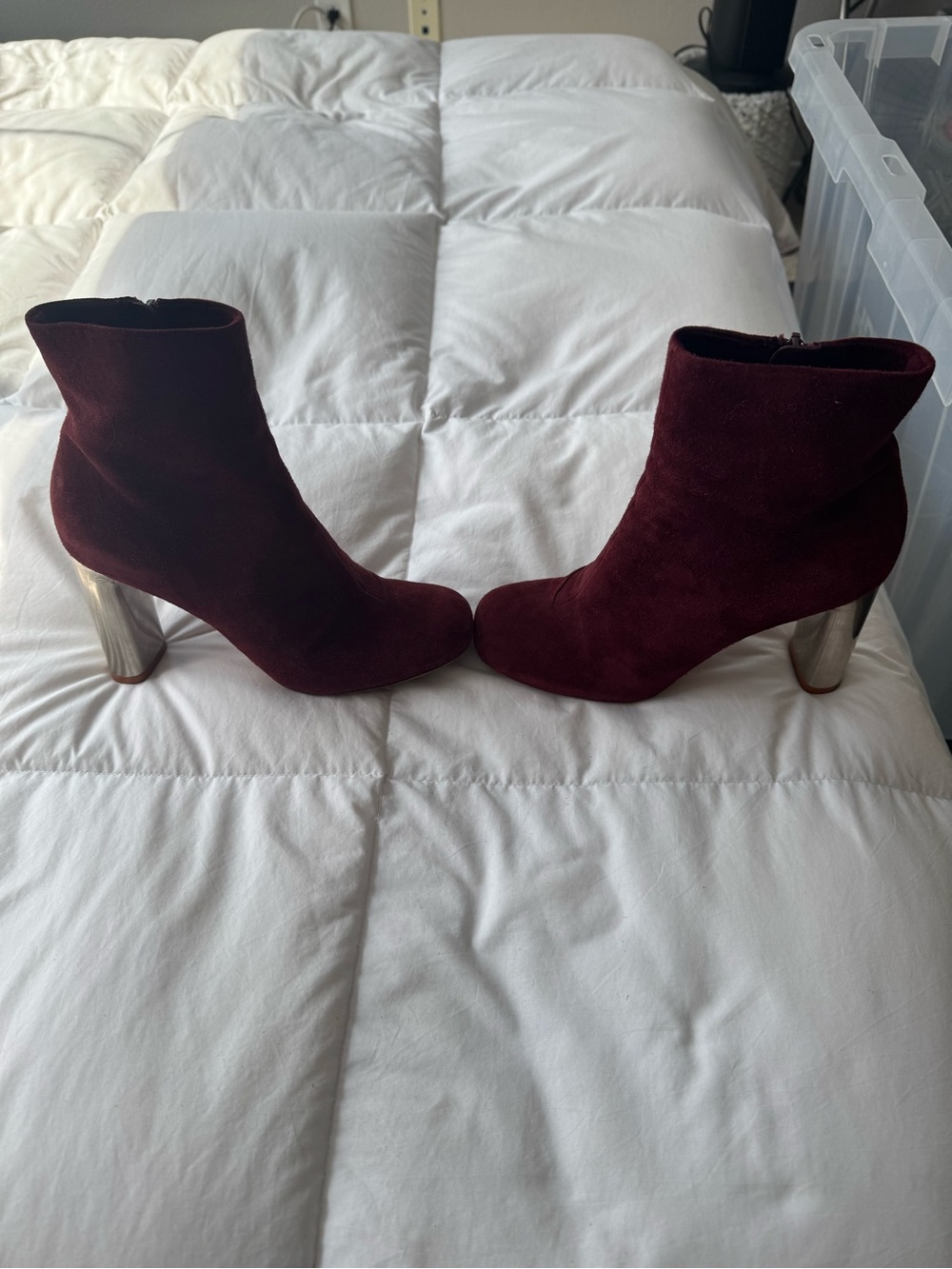 Celine Burgundy Suede Ankle Boots with Metallic Heel - Picture 7 of 7